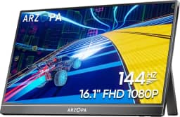 ARZOPA Monitor portátil para jogos de 16,1'' 144Hz, monitor portátil 1080P FHD Kickstand com HDR, ultrafino, cuidados com os olhos, segunda tela externa para laptop, PC, PS5, Mac