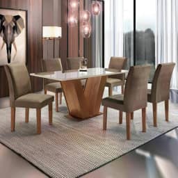 Conjunto Sala de Jantar Mesa Tampo de Vidro 6 Cadeiras Espanha Espresso Móveis Chocolate