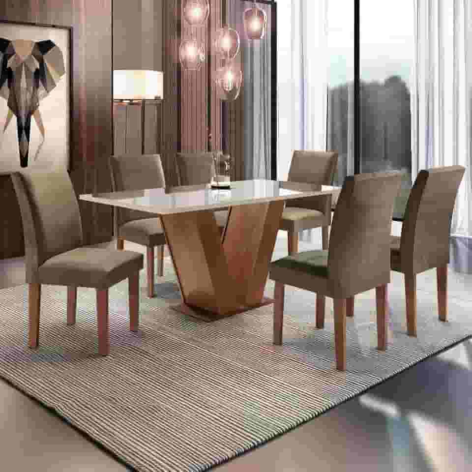 Conjunto Sala de Jantar Mesa Tampo de Vidro 6 Cadeiras Espanha Espresso Móveis Chocolate
