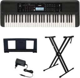 Kit Teclado Arranjador 61 Teclas PSR E383 com Fonte Bivolt e Suporte em X