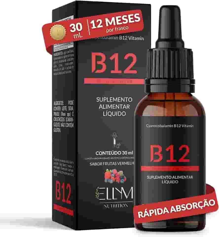 Vitamina B12 Sublingual em Gotas ELLYM NUTRITION Sabor Frutas Vermelhas Auxilia no Funcionamento do Sistema Imune e Metabolismo Energético (30 mL)
