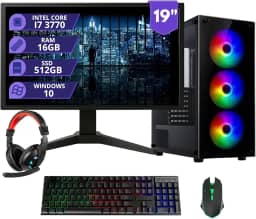 MRPC Computador Gamer Completo com Intel Core i7 3770, 16GB RAM, SSD 512GB, Graphics 4000, Fonte 500W, Monitor 19", Windows 10, RGB Cooling
