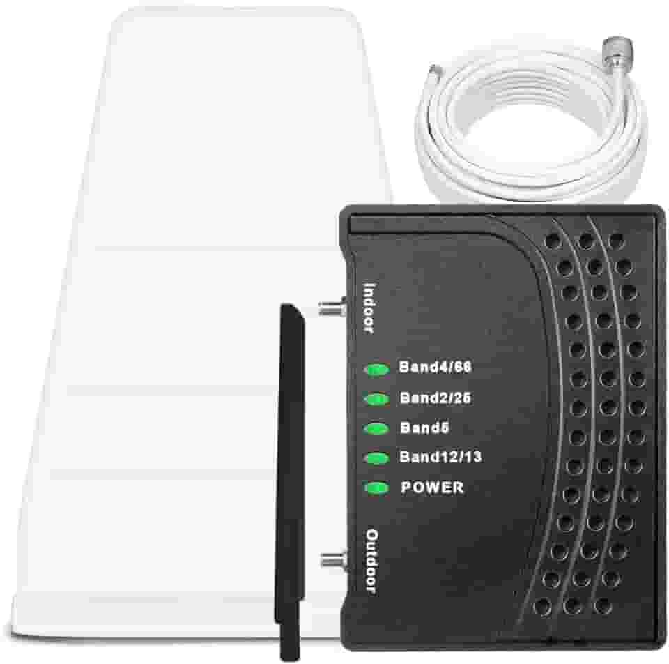 Amplificador de celular para casa e escritório, até 2.000 pés quadrados, amplificador de sinal de celular com banda 66/25/2/4/5/12/13/17, Boost 5G 4G dados para todas as operadoras dos EUA Aprovado