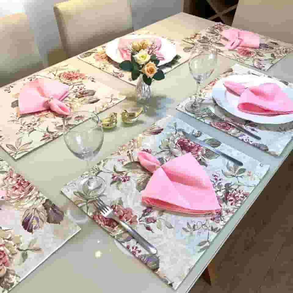 Jogo Americano Tecido 6 Un + 6 Guardanapos + 6 Porta Guardanapos (Florido c/Guard. Rosa)