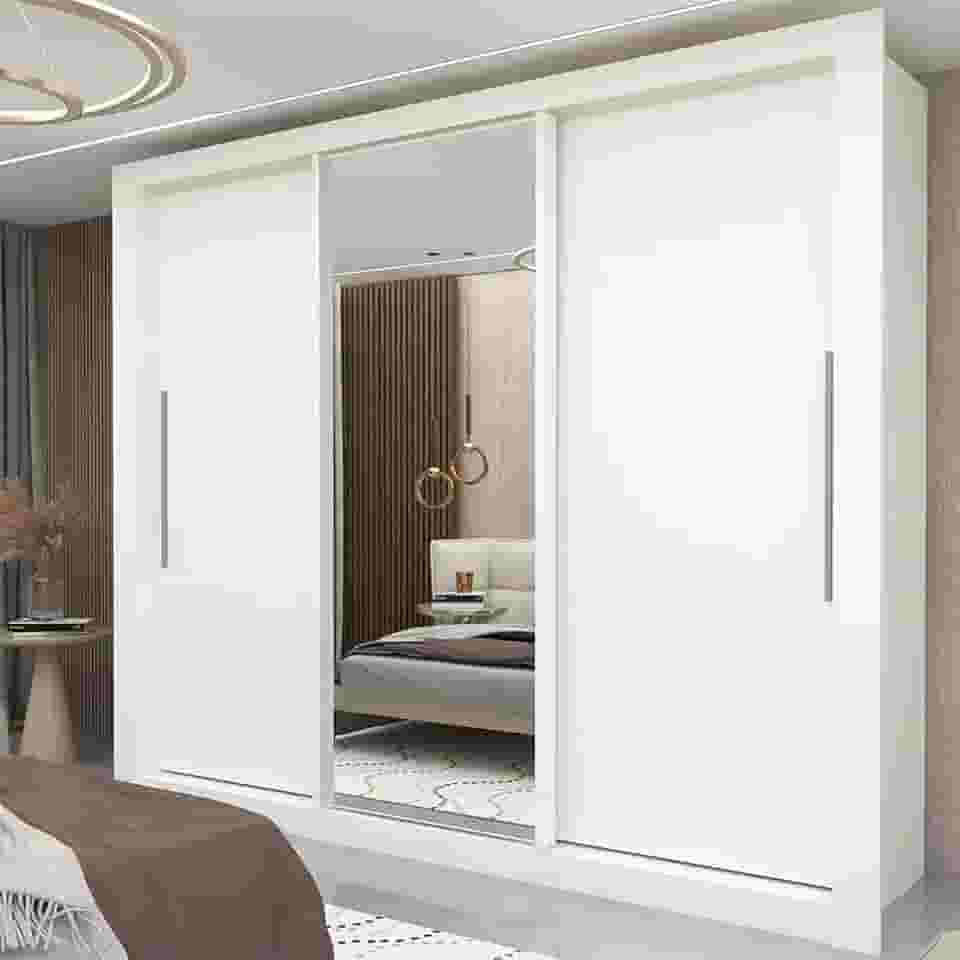 Guarda-roupa Casal 3 Portas 1 Porta Espelhada Milão Yescasa Branco
