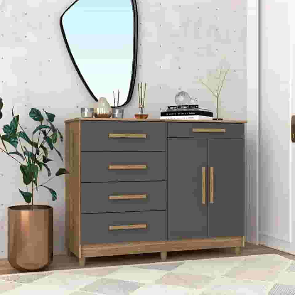 Cômoda 2 Portas 5 Gavetas Sirius Nature/Alasca
