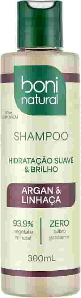 Shampoo Vegano e Natural de Argan e Linhaça, Para todos os tipos de cabelo, Hidratação e Brilho, Boni Natural, 300ml