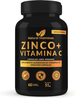 Vitamina C 1000mg + Zinco Bisglicinato 30mg Vegano - Auxilia na Imunidade - 1 Pote com 60 Cápsulas Veganas de 850mg