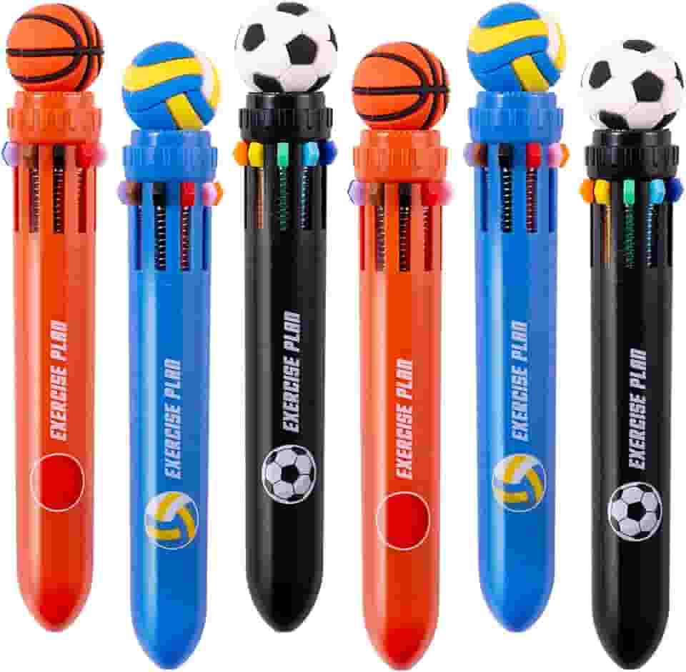 Heliar Caneta esferográfica multicolorida de 0,7 mm, 10 em 1, canetas esferográficas retráteis da Copa do Mundo para escritório, escola, estudantes, crianças, presente de aniversário, pacote com 6
