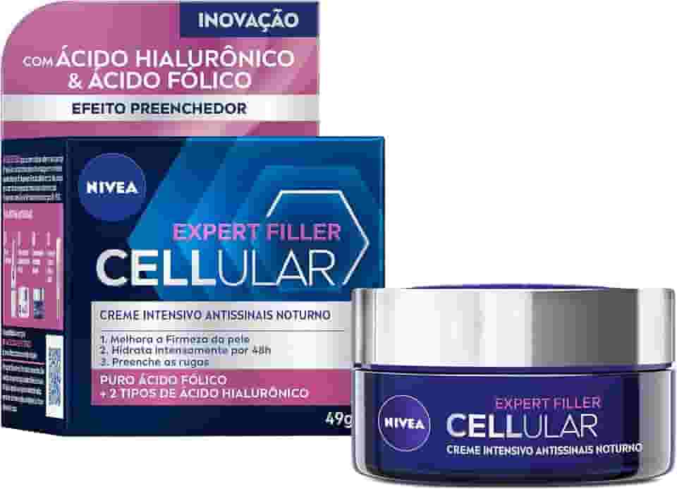 NIVEA Creme Facial Antissinais Cellular Filler Noite 49g - Reduz profundamente as rugas, diminui linhas de expressão e deixa a pele com aparência jovem, com ácido hialurônico