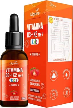 Vitamina D3 + K2 MK-7 Kids, em Gotas, D3 2000UI | K2 100mcg, sabor morango, 20ml, Biogens