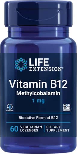 Life Extension Vitamina B12 Metilcobalamina 1Mg - Suplemento De Vitamina B Para O Cérebro - Pastilhas Vegetarianas Dissolva Na Boca -Sem Glúten, Não Transgênico, Vegetariano - 60 Contagens