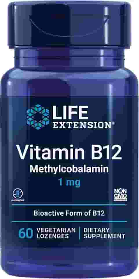 Life Extension Vitamina B12 Metilcobalamina 1Mg - Suplemento De Vitamina B Para O Cérebro - Pastilhas Vegetarianas Dissolva Na Boca -Sem Glúten, Não Transgênico, Vegetariano - 60 Contagens