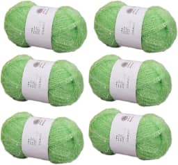 6 novelos de fio brilhante para panos de prato 100% poliéster, vidro, seda, pastel, para crochê, tecelagem, artesanato feito à mão, total de 300 g (verde grama)