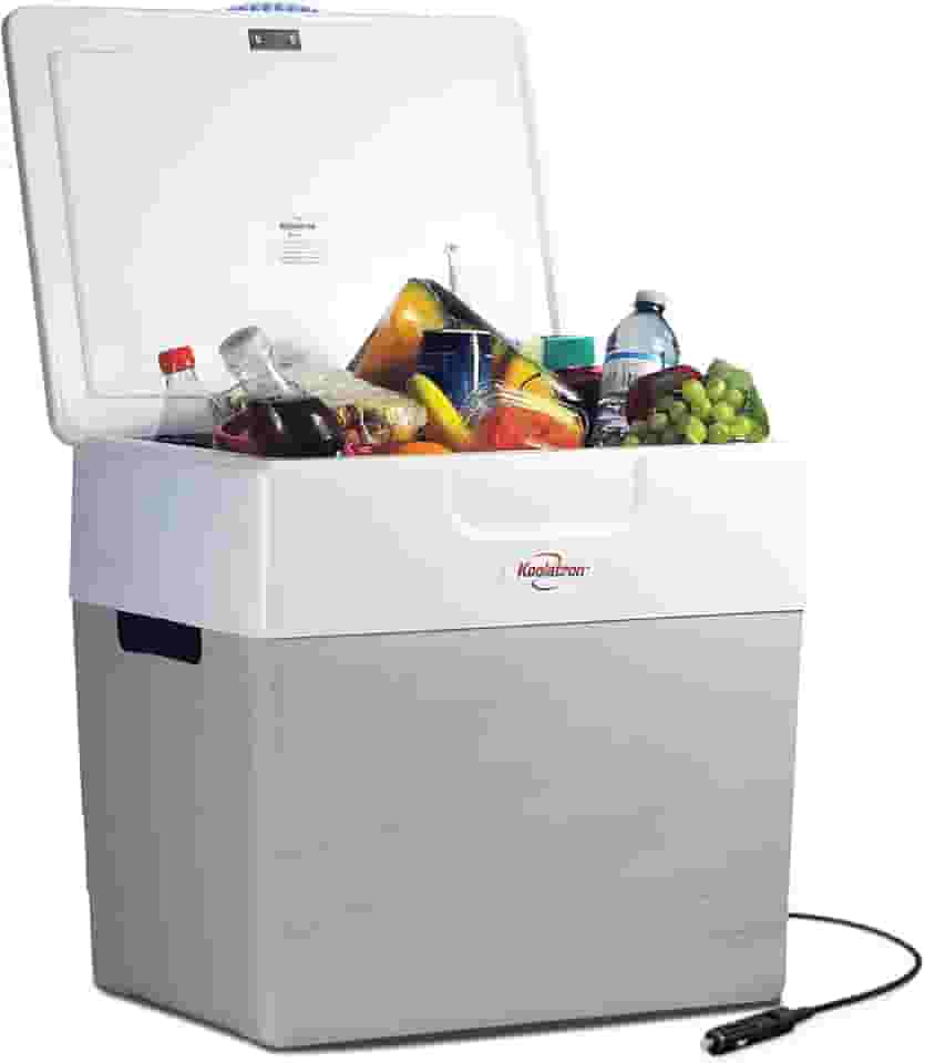 Koolatron Caixa térmica elétrica de 49 L, 80 latas, portátil, 12 V, acampamento, carro, geladeira para trailer, perfeita para viagens rodoviárias, piqueniques, viagens, design bidirecional, geladeira