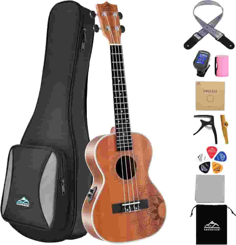 EASTROCK Ukulele Tenor Ukelele Sapele Equalizador Elétrico Embutido Ukulele 66 cm Pacote Grande Ukulele Ukalalee Adequado para adultos, Iniciantes. (26-Sapele-EQ)