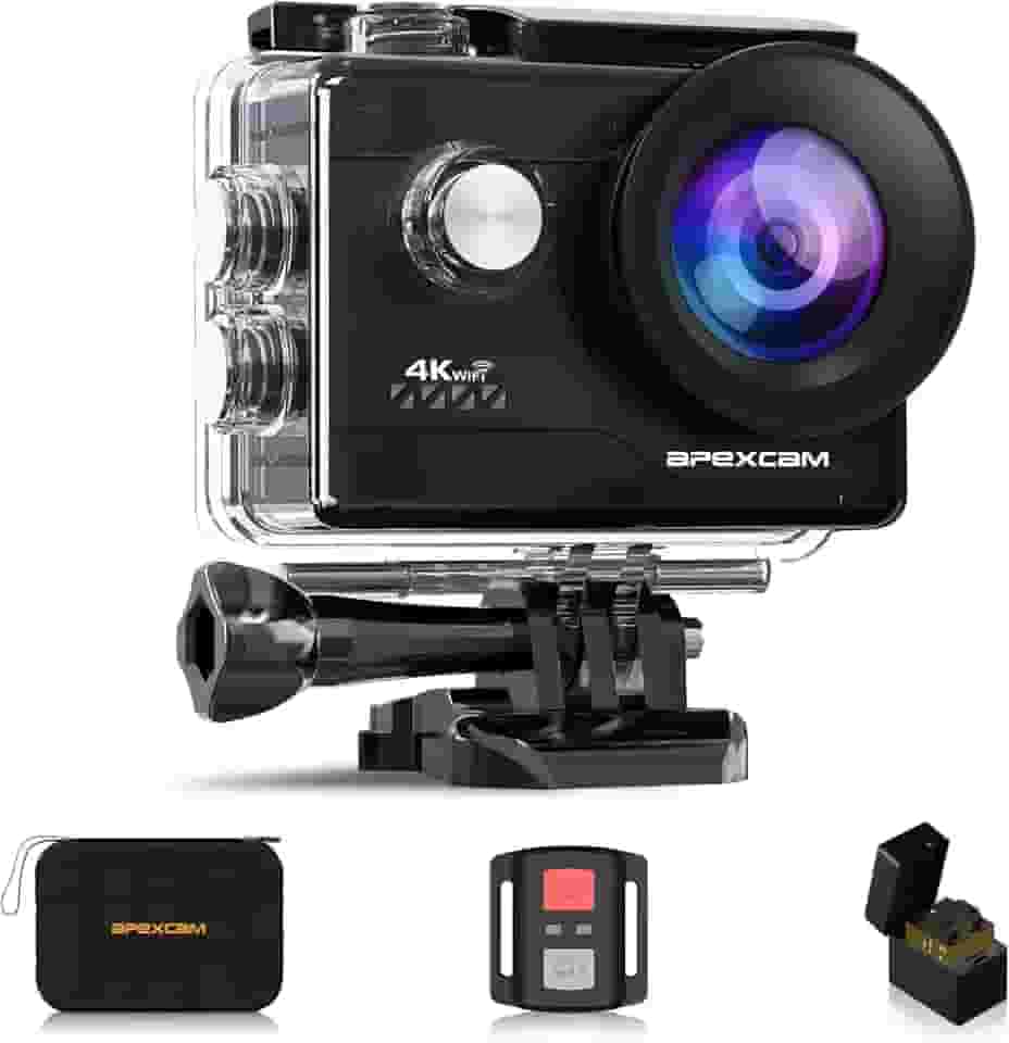 Apexcam Action Camera 4K Sports Camera 20MP 40M 170°Wide-Angle WiFi Waterproof Underwater Camera with 2.4G Remote Control 2 Batteries 2.0'' LCD Ultra HD Camera with Mounting Accessories Kit