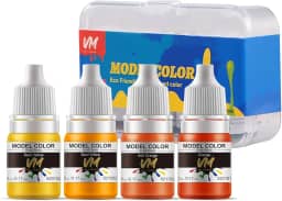 VM FIGURE Série amarela ecológica à base de água cor 4 frascos x 5 ml (0,17 fl.oz.) Kit de pintura em miniatura de tinta pincel pigmento de resina acrílica para modelos, figuras e artesanato