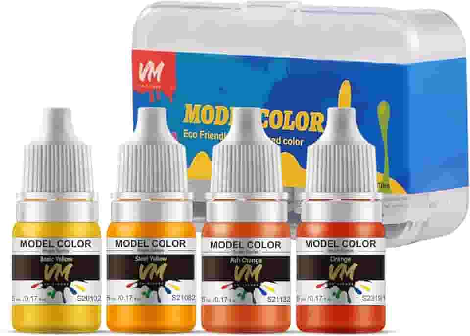 VM FIGURE Série amarela ecológica à base de água cor 4 frascos x 5 ml (0,17 fl.oz.) Kit de pintura em miniatura de tinta pincel pigmento de resina acrílica para modelos, figuras e artesanato
