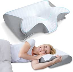 Travesseiro Cervical Ortopédico de Espuma de Memória – Ergonômico para Alívio da Dor no Pescoço e Costas – Suporte para Dormir de Lado, Costas e Estômago
