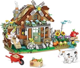 Conjunto de Blocos de Montar Construção Fazenda em Miniatura - Modelos Criativos de Animais de Fazenda, Blocos DIY