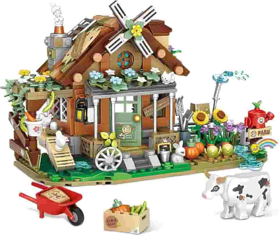 Conjunto de Blocos de Montar Construção Fazenda em Miniatura - Modelos Criativos de Animais de Fazenda, Blocos DIY