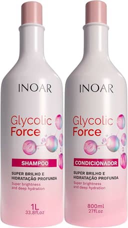 Inoar, Glycolic Force Kit Shampoo e Condicionador para Hidratação Profunda, Brilho Intenso e Recuperação Capilar – 800ml