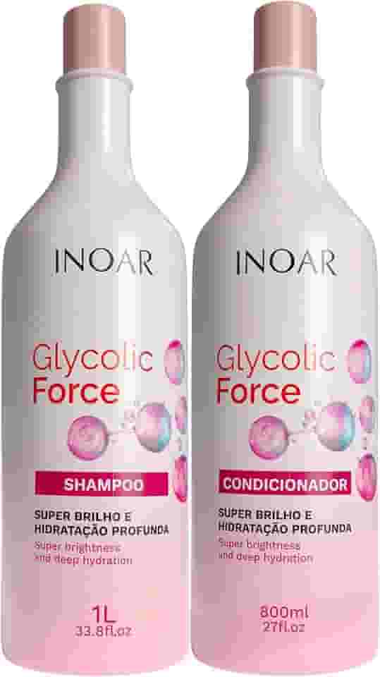Inoar, Glycolic Force Kit Shampoo e Condicionador para Hidratação Profunda, Brilho Intenso e Recuperação Capilar – 800ml