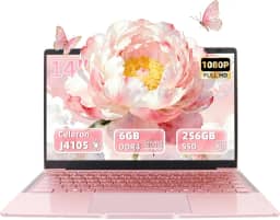 Laptop em ouro rosa de 14 polegadas, processador quad-core J4105, tela FHD IPS, 6 GB de RAM, SSD de 256 GB, PC Win 11, notebook ultraleve para viagens, aulas online, trabalho e estudo