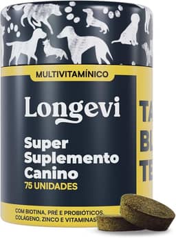 Longevi Tabletes Mastigáveis para Cães | Super Suplemento Canino para Imunidade, Queda de Pelos e Energia | 150g | Formulado por Veterinários – PETVI