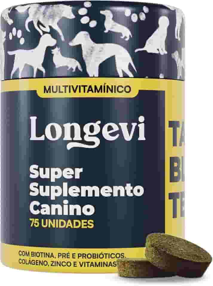 Longevi Tabletes Mastigáveis para Cães | Super Suplemento Canino para Imunidade, Queda de Pelos e Energia | 150g | Formulado por Veterinários – PETVI