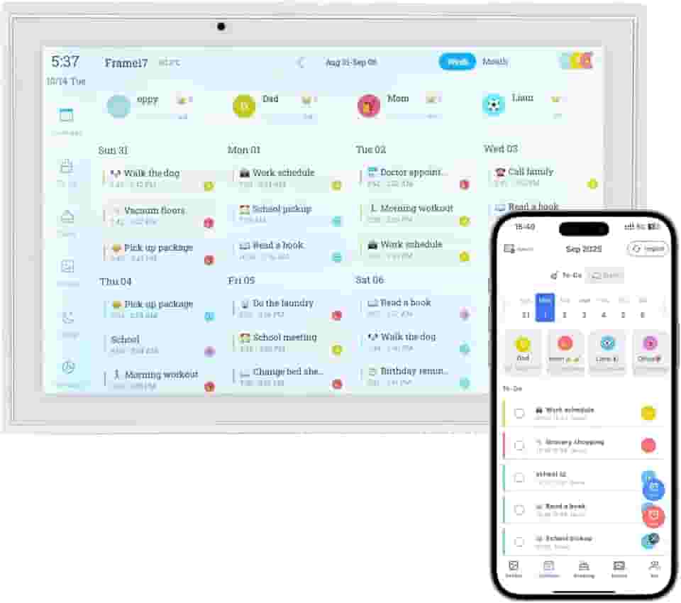 Calendário digital inteligente de 25,5 cm, agenda de refeições HD, tela sensível ao toque, agenda digital sem costura (sem bateria)