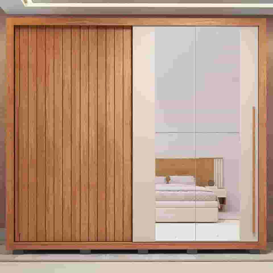 Guarda-roupa Casal Ripado com Espelhos 2 Portas e 4 Gavetas Suburban Espresso Móveis Freijó/Off White