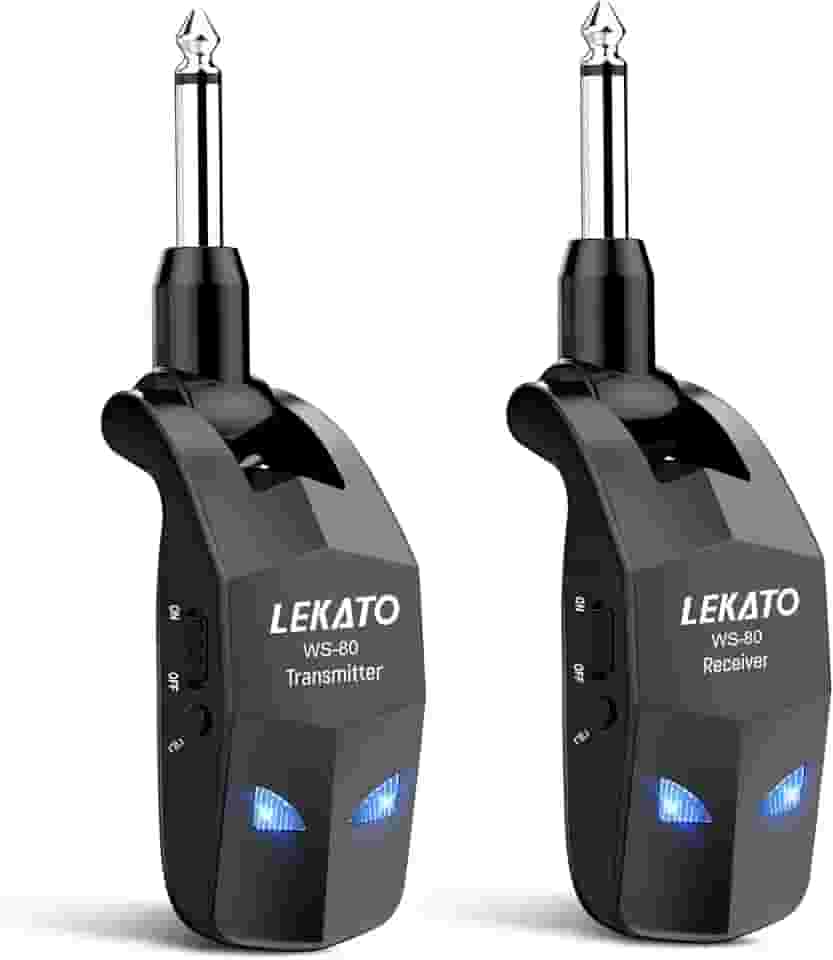 Sistema de guitarra LEKATO, receptor e transmissor sem fio de 2,4 GHz, recarregável, com 4 canais para instrumentos elétricos, guitarra elétrica e baixo