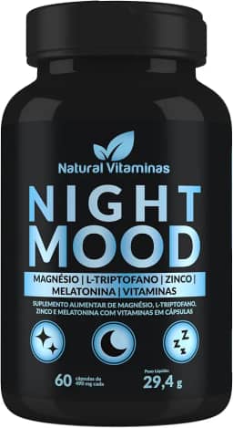 Melatonina, Triptofano, Magnésio, Zinco e Complexo B. Night Mood - 1 Pote com 60 Cápsulas de 490mg