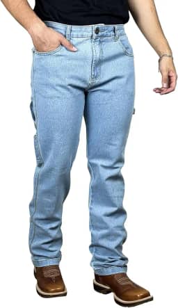 Calca Jeans Country Carpinteira Masculina Cowboy Texana Elastano Barra Larga Pura Raça