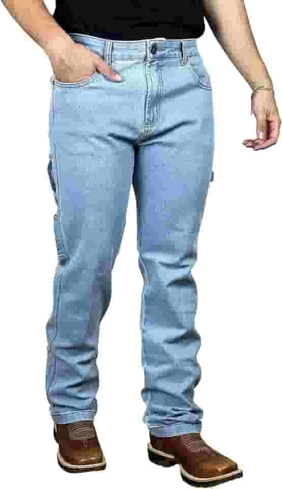 Calca Jeans Country Carpinteira Masculina Cowboy Texana Elastano Barra Larga Pura Raça