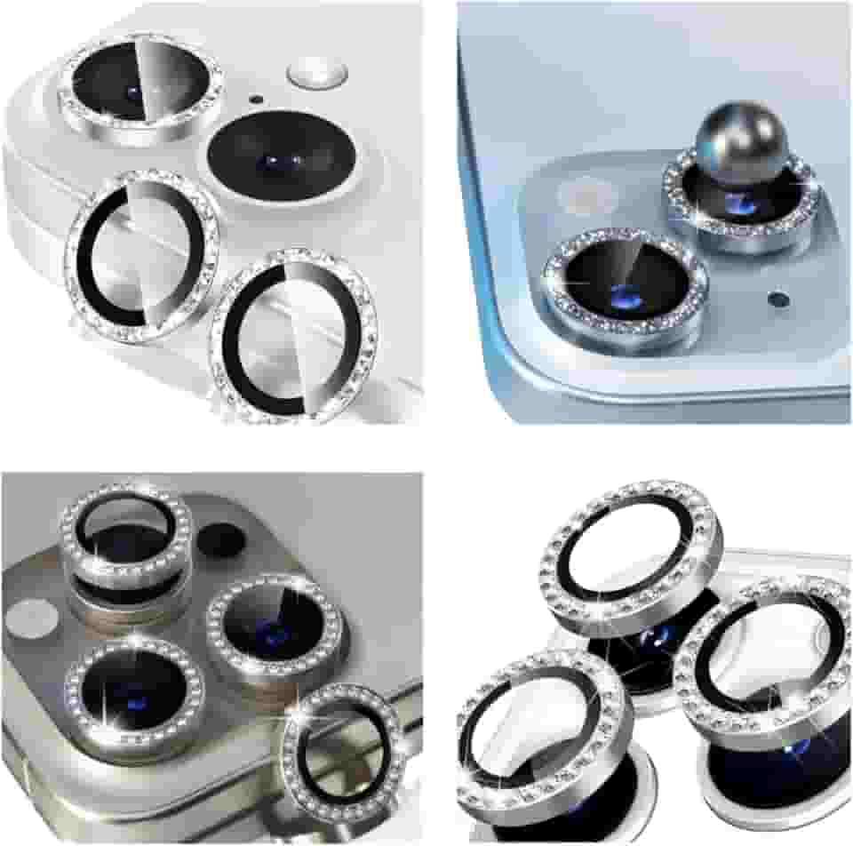 Protetor Lente Câmera iPhone 15 15 Pro Max 16 16 Pro 16 Pro Max 16 Plus em Vidro Temperado, Proteção Antirrisco HD Diamante Prata (Prata, iPhone 15)