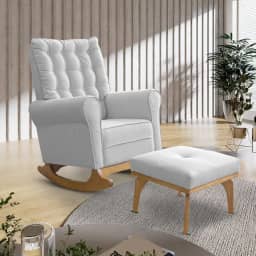 Poltrona Cadeira Sala Leitura Descanso Balanço Amamentação Puff Linho