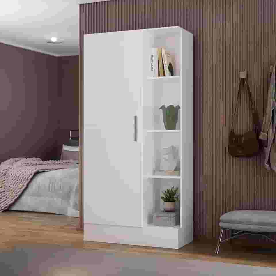 Armário Multiuso 1 Porta 7 Prateleiras Espresso Móveis Branco