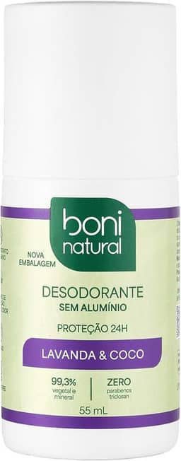 Desodorante Roll-On sem Alumínio, Natural, Vegetal e Vegano, Coco e Magnésio, com Perfume Suave de Lavanda, Boni Natural, 55ml