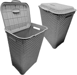 Cesto De Roupa Suja 72 Litros Resistente Lavanderia Com Tampa Organizador Roupas Lavanderia Banheiro (CINZA-1)