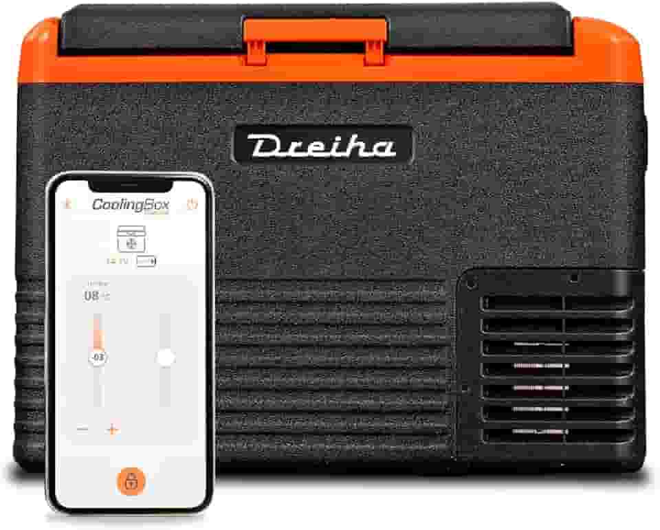 Geladeira portátil com compressor, congelador elétrico, refrigeração de -20ºC a 20ºC, controle APP, CBX30 para carros, caminhões, camping 12/24V (30 L, preto/laranja)