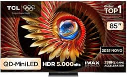 Smart TV TCL 85 Polegadas QLED Mini LED 4K C8K WiFi Bluetooth Google TV 288Hz VRR HDR10+ 85C8K