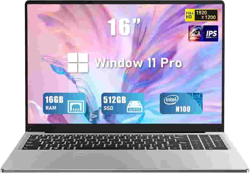 Laptop para jogos | Laptop de 16 polegadas 2025 com Win 11 Pro | 16 GB RAM 512 GB SSD | Processador Int 12ª geração N100 (até 3,4 GHz) | Teclado retroiluminado | Bluetooth | Mini HDMI | FHD