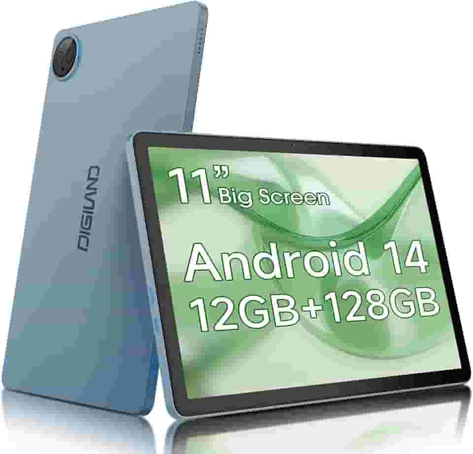 Digliand Tablet Android de 11 polegadas, 12 GB de RAM, 128 GB de ROM, 8 núcleos, tablet HD de 8 horas de 7000 mAh, tela dividida e espelhamento de tela, câmera dupla, Android 14 (azul)
