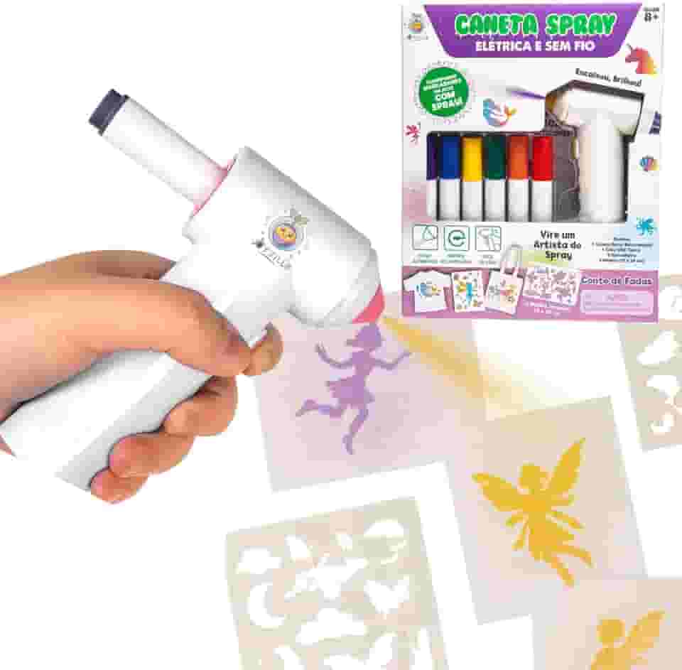 Kit Pintura Infantil Artesanato Brinquedo Menina Menino Presente com Pistola Elétrica para Desenho (Caneta Spray + 5 Marcadores)