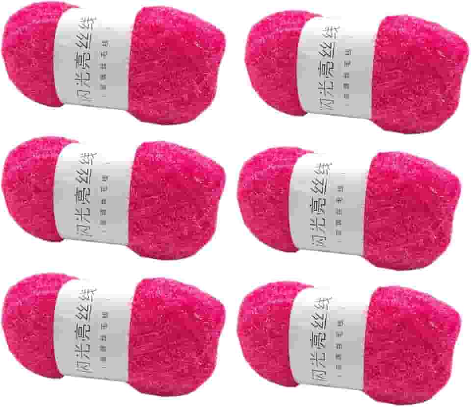 6 novelos de fio brilhante para panos de prato 100% poliéster, vidro, seda, pastel, para crochê, tecelagem, artesanato feito à mão, total de 300 g (rosa claro)