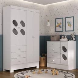 Quarto Infantil com Guarda Roupa e Cômoda Stella Branco