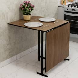 Mesa Articulada Dobrável, 6 Lugares, MDP com Suporte em Aço, Design Moderno, Multiuso, Preta (freijó)